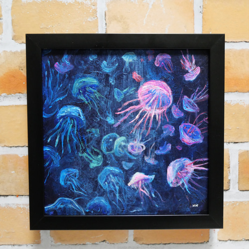 油絵 ミニ絵画【クラゲの水族館】 絵画 HR 通販 15556224