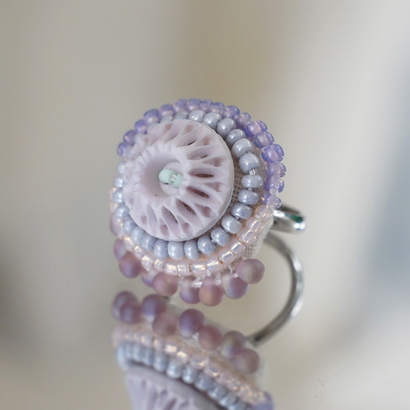 Chatty 戒指 52 均碼珠繡戒指圓形紫色柔和多色 第3張的照片