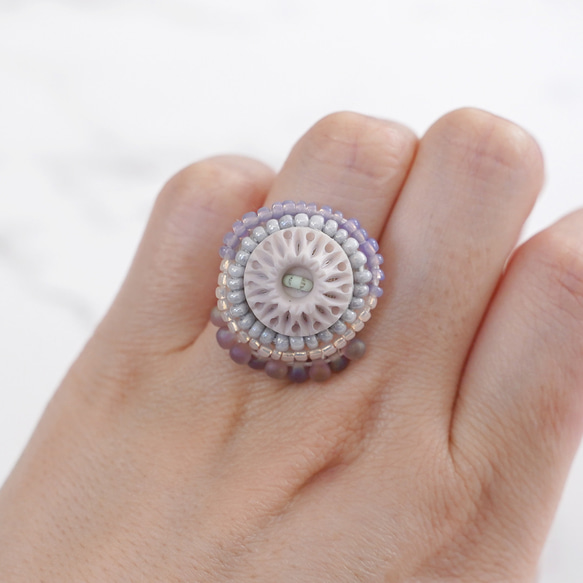 Chatty 戒指 52 均碼珠繡戒指圓形紫色柔和多色 第2張的照片