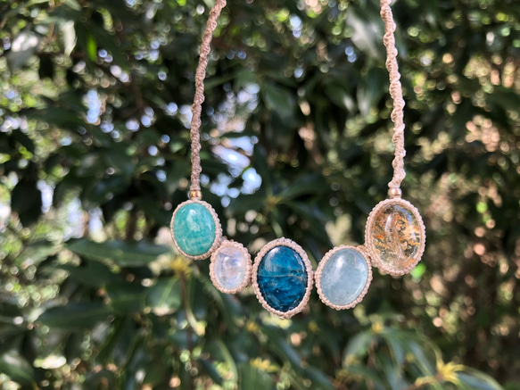 天然石 マクラメ編みネックレス サンストーンのマクラメ編み ネックレス 金属アレルギー 対応