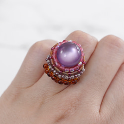Chatty 戒指 53 均碼珠繡戒指圓形紫色棕色多色 第2張的照片
