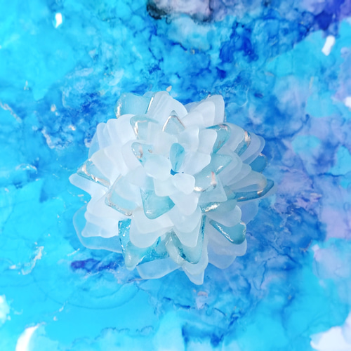 オーダー】シーグラスのお花のランプシェード 青×灰 鵠（くぐい