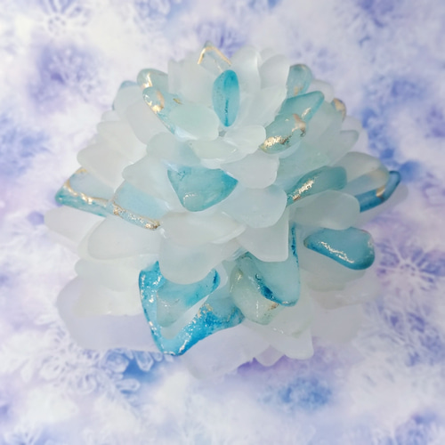 オーダー】シーグラスのお花のランプシェード 青×灰 鵠（くぐい