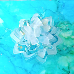 【オーダー】シーグラスのお花のランプシェード 青×灰 鵠（くぐい）アルコールインクアート ギフトラッピング対応【海灯花】 14枚目の画像