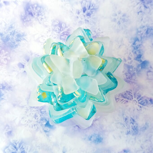 オーダー】シーグラスのお花のランプシェード 青×灰 鵠（くぐい