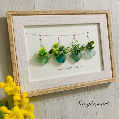 シーグラスアート インテリア雑貨 北欧 パネル 観葉植物 玄関 卓上