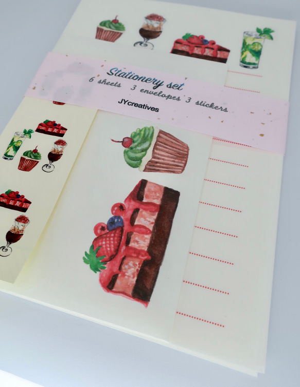 レターセット ・ 手作り・水彩画イラスト・のみもの/ ケーキとカップケーキのデザイン 15枚目の画像