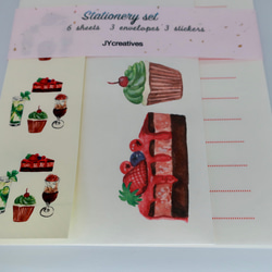 レターセット ・ 手作り・水彩画イラスト・のみもの/ ケーキとカップケーキのデザイン 16枚目の画像