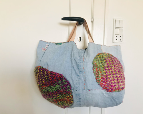 Bag 手縫いのバッグ 布製 本革 持ち手 ハンドメイド 1669 トートバッグ