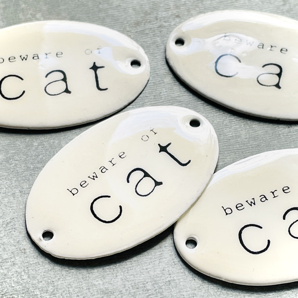 Enameled tag（搪瓷盤）beware of cat（有貓，小心貓）2 pieces | Deadstock 第4張的照片