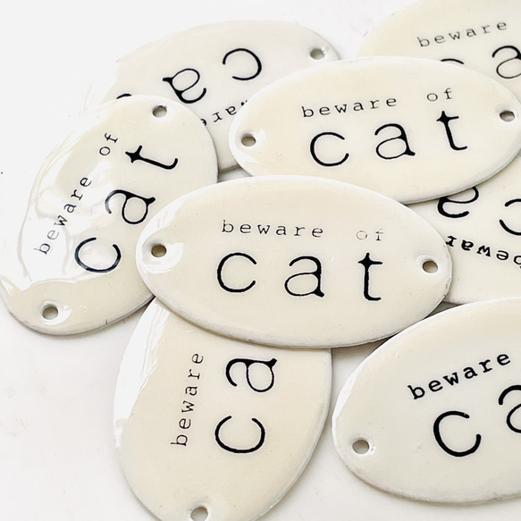 Enameled tag（搪瓷盤）beware of cat（有貓，小心貓）2 pieces | Deadstock 第5張的照片