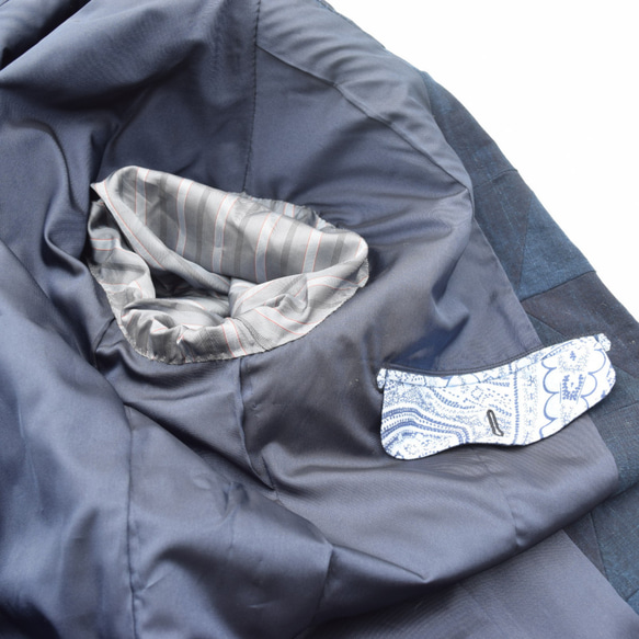 【SALE】ビンテージ 藍染 襤褸 リメイク パッチワーク テーラードジャケット 10枚目の画像