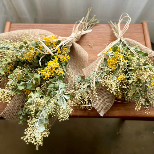 パールアカシア ミモザ スワッグ　アンティーク パールアカシア ミモザ スワッグ アンティーク パールアカシア ミモザ