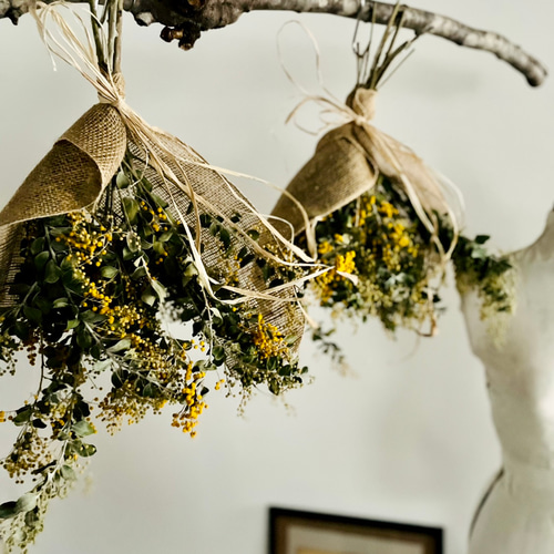 パールアカシア ミモザ スワッグアンティーク