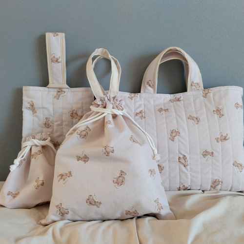 確認用 くまさん刺繍生地キルティングレッスンバッグ通園バッグ 【公式