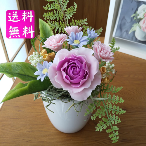 枯れない粘土の仏花 樹脂粘土のバラのお供え フラワーアレンジメント