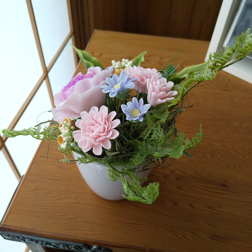 枯れない粘土の仏花 樹脂粘土のバラのお供え フラワーアレンジメント