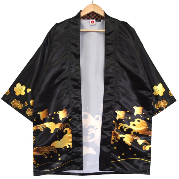 日本柄はっぴ（法被・ハッピ・半被）#04｜祭り イベント フェス 販促｜大人用 ｜ブラック｜オリジナルデザイン