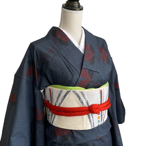 手軽にお太鼓-作り帯】正絹 名古屋帯 紬 白 和装小物（帯・半襟