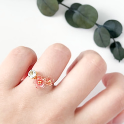 -Jewelry flower-  桜とアクアマリンのワイヤーリング 3枚目の画像