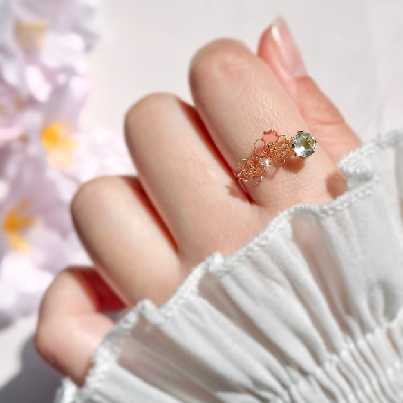Jewelry flower- 桜とアクアマリンのワイヤーリング 指輪・リング