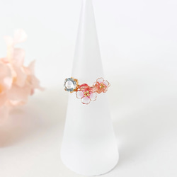 -Jewelry flower-  桜とアクアマリンのワイヤーリング 1枚目の画像