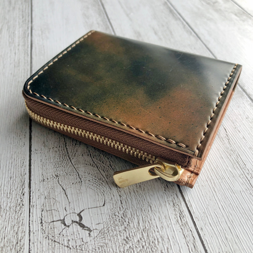 シェルコードバン マーブルグリーン 希少色 コンパクト財布 Horween シェルコードバンの限定色です / atelier Lemon & Lime