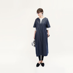 岡山デニムで品よく大人カジュアル♪ 紺 カフタン チュニック ワンピース ●CALLA-NAVY● 3枚目の画像