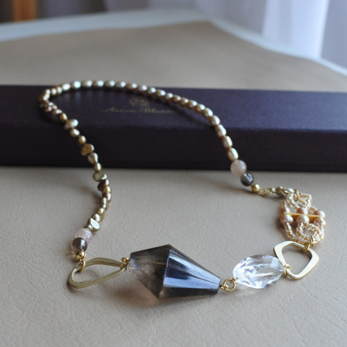 キットor完成品⭐︎スモーキークオーツと水晶のパールコンビネックレス  