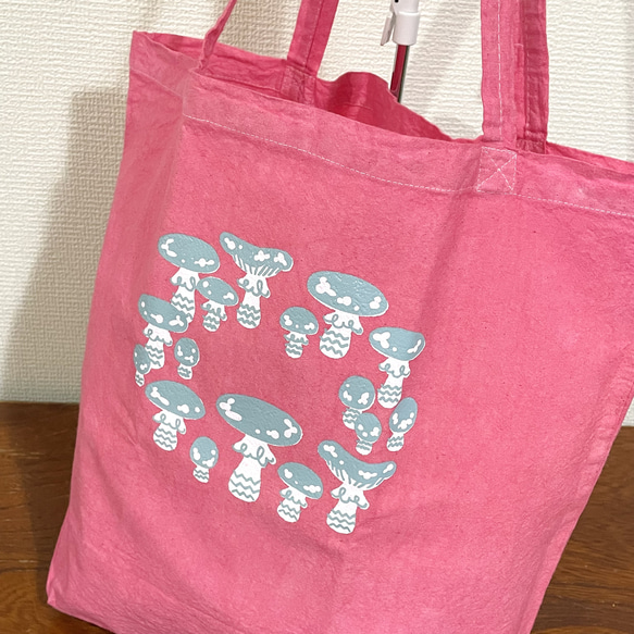 おつかいBAG｜Lサイズ｜菌輪｜手染めサクランボ色 4枚目の画像