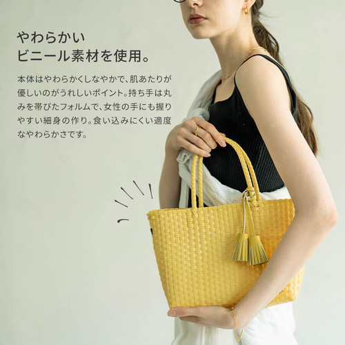 超軽量 メルカドバッグ かごバッグ 大容量 タッセル Sサイズ グレー