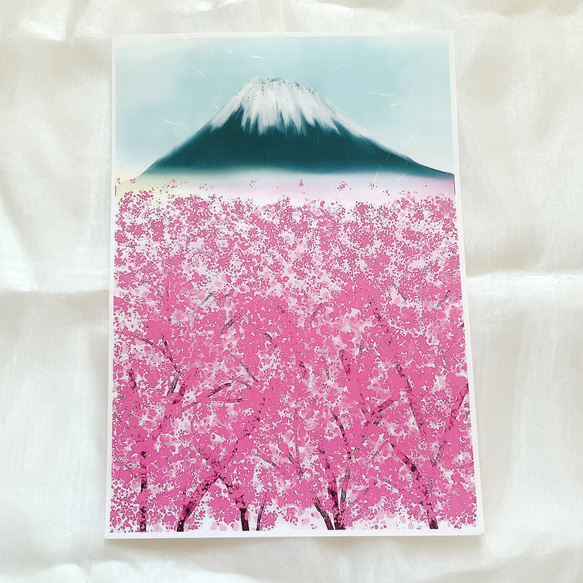 サクラ満開　A4サイズポスター　和紙　桜　キレイ　イラスト　春　かわいい　おしゃれ　インテリア　景色　風景　 2枚目の画像