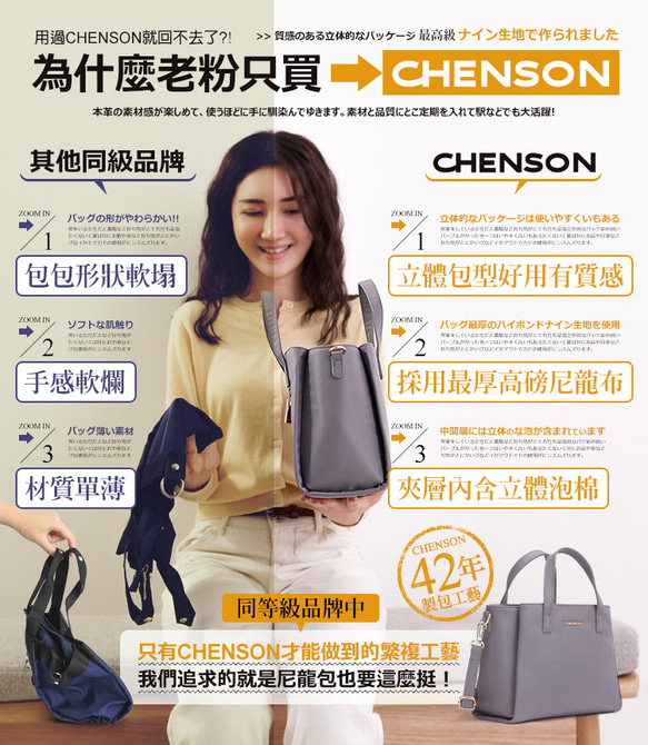 輕量3夾層4口袋 托特包斜背包 CHENSON(CG83811) 禮物 第9張的照片