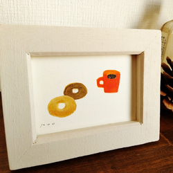 小さな絵　原画「ドーナツ」※木製ミニ額縁入り 2枚目の画像