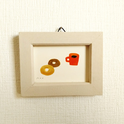 小さな絵　原画「ドーナツ」※木製ミニ額縁入り 3枚目の画像