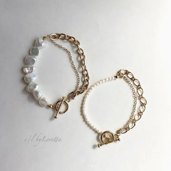 Mini 淡水パール W chain mantel bracelet 4枚目の画像