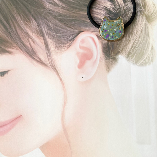 ねこちゃん♡レースフラワーの大人可愛いレジンヘアゴム ヘアゴム 