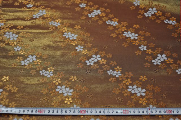 Gold Brocade Tazuna Sakura Gold/Navy ☆織物寬度約 33cm x 長度 50cm☆ 可連續切 第5張的照片