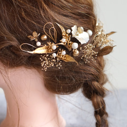 ゴールドリーフとパールとアジサイの上品な髪飾り　#ヘッドドレス#髪飾り 4枚目の画像