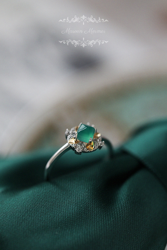 天然瑪瑙　緑玉髄　指輪　リング　高級百貨店クォリティー S925 金メッキ  最高級 5A ジルコニア 6枚目の画像