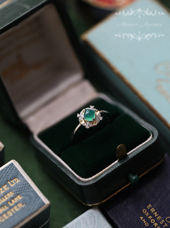 天然瑪瑙　緑玉髄　指輪　リング　高級百貨店クォリティー S925 金メッキ  最高級 5A ジルコニア 8枚目の画像