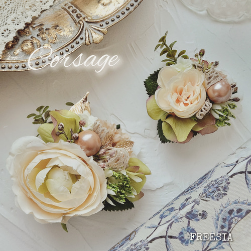 親子お揃いセット♡アンティークローズのコサージュ ♡ベージュ  