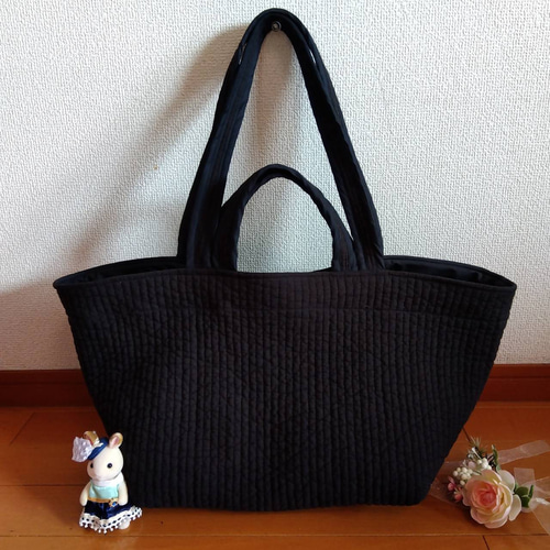 底板ヌビ☆トートバッグWハンドル☆ ブラック ヌビバッグ 送料無料！☆トートバッグWハンドル☆ ヌビバッグ イブル キルト