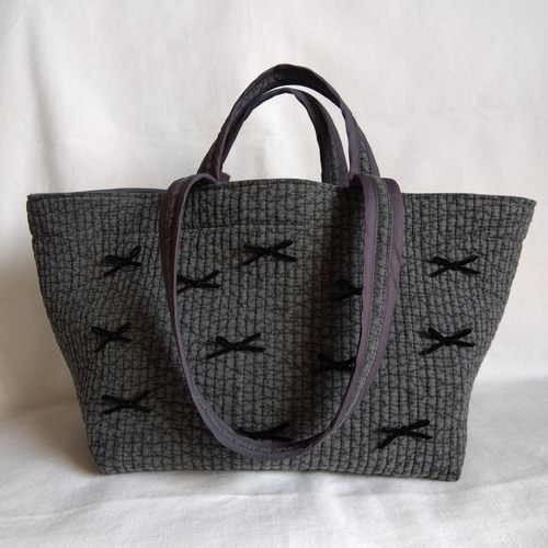 底板ヌビ マグネット☆トートバッグWハンドル☆ ダークグレー ヌビバッグ 送料無料！☆トートバッグWハンドル☆ ヌビバッグ イブル キルト