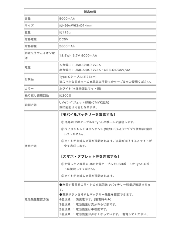 選べる猫のオリジナルモバイルバッテリー（高速充電タイプ）5000mAh受注生産　 4枚目の画像