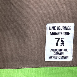 大きめカラーレッスンバッグ　ブラウン11号帆布リーフイエロー切替　35×45　ループ付　持ち手ブルー　在庫1 3枚目の画像