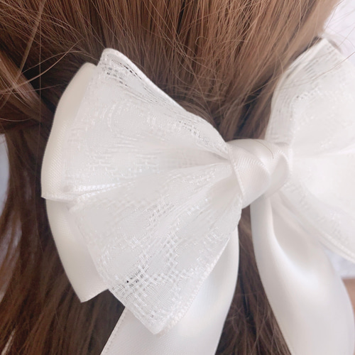 サテンリボン 白 レースリボン重ね ビッグダブルリボン ビッグリボン