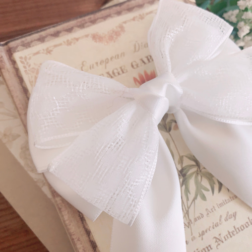 サテンリボン 白 レースリボン重ね ビッグダブルリボン ビッグリボン