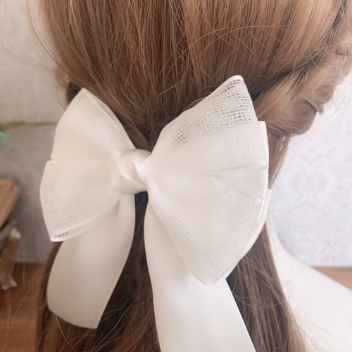 サテンリボン 白 レースリボン重ね ビッグダブルリボン ビッグリボン