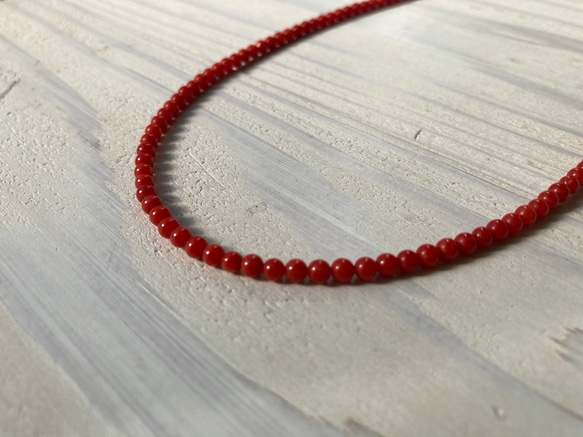 赤珠.珊瑚ネックレス約３ミリ珠.k18 5枚目の画像